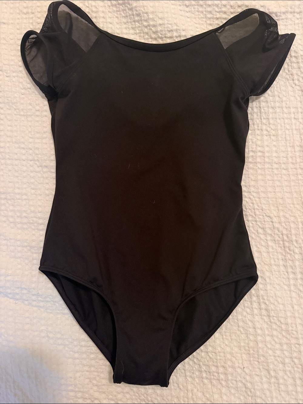 Kids Black Ballet Leotard with Sheer Cap Sleeves